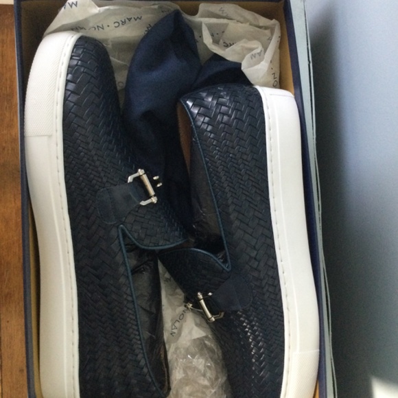 MARC NOLAN MEN’S BOARDWALK NAVY WOVEN LEATHER HORSE-BIT SNEAKERS main image 11